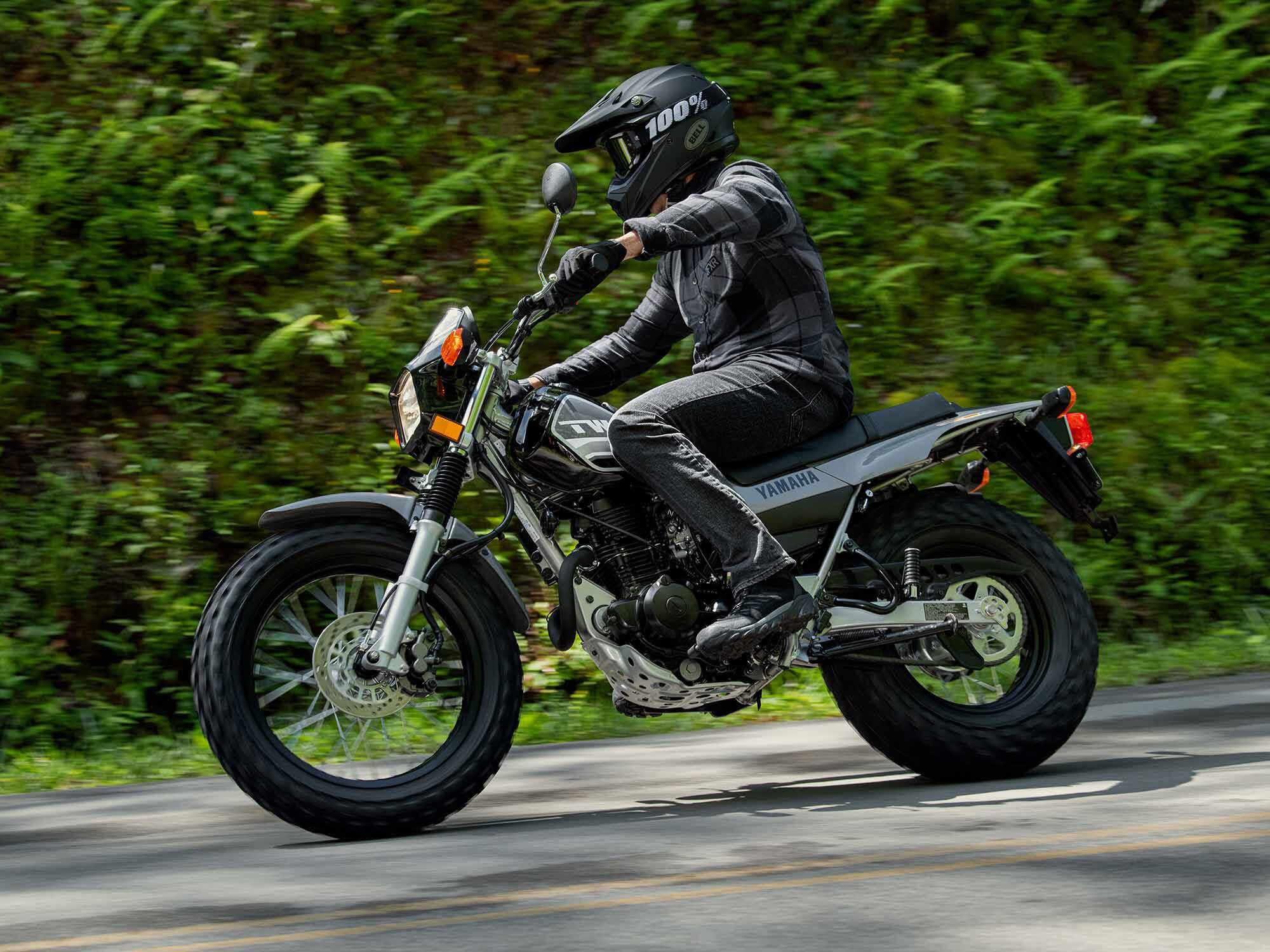 You don’t have to break the bank when it comes to filling up the tank. Dual sport fun can be had with the TW200 that averages 78 mpg.