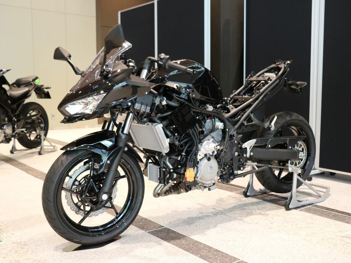 Kawasaki continues to make progress on its hybrid motorcycle project, shown here in prototype form last year.