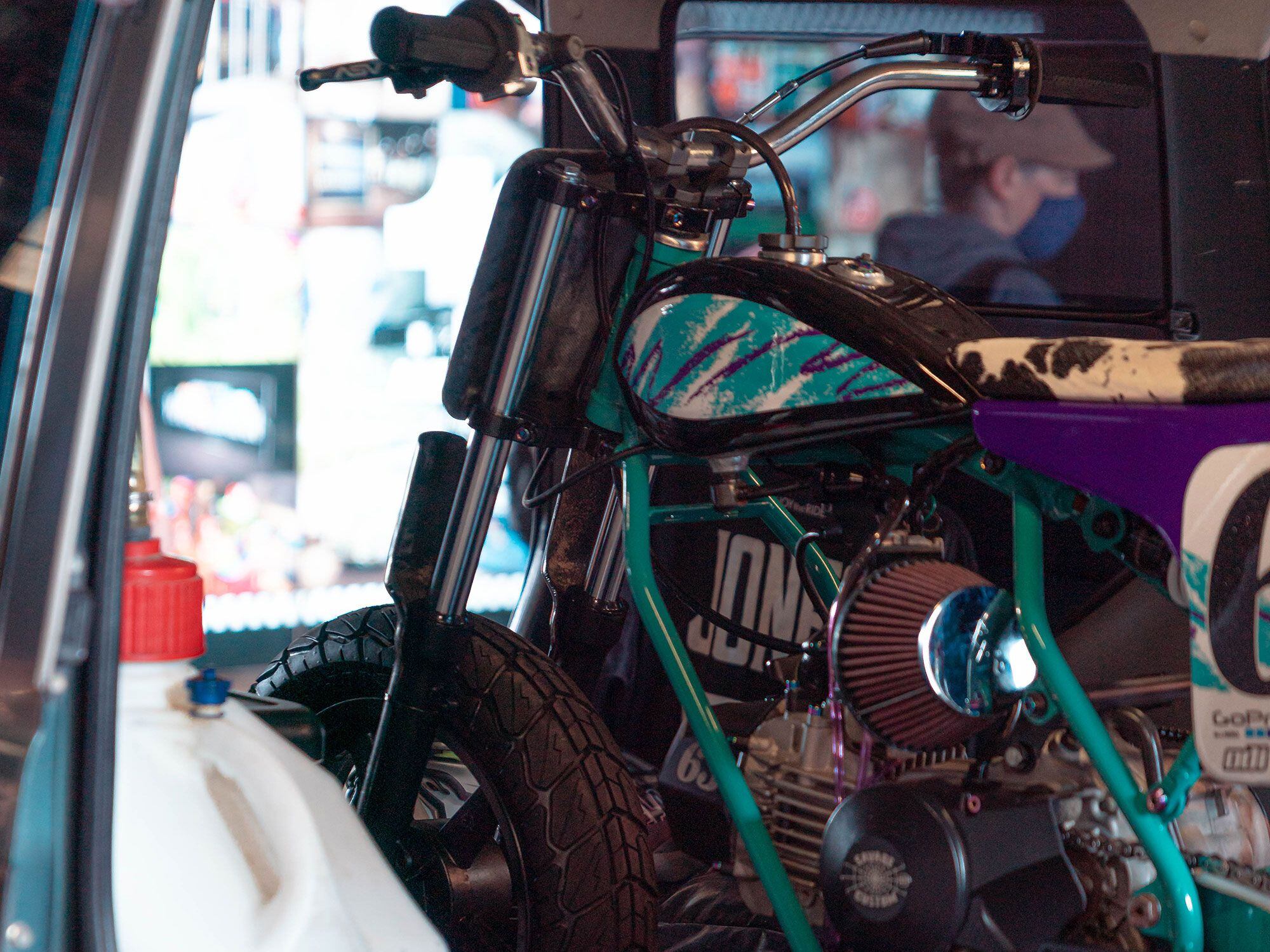 One of the flat-track bikes, ready for Sunday’s races, on display in the show.