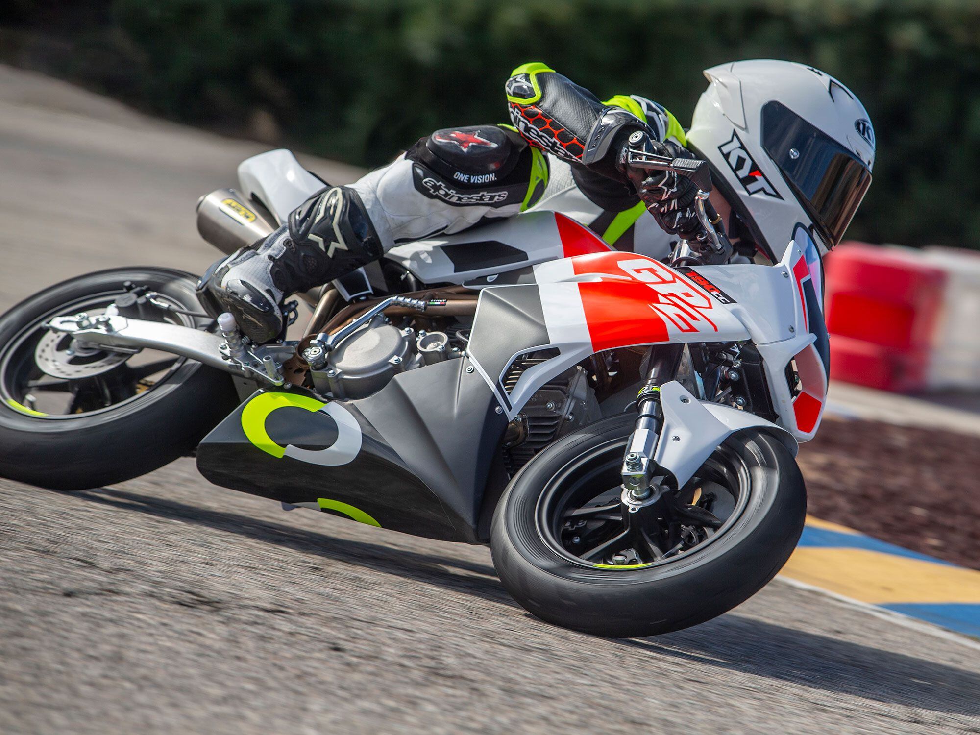 The coolest aspect of the Ohvale? The feel and connection of the chassis to the asphalt, just like a proper full-size race machine.