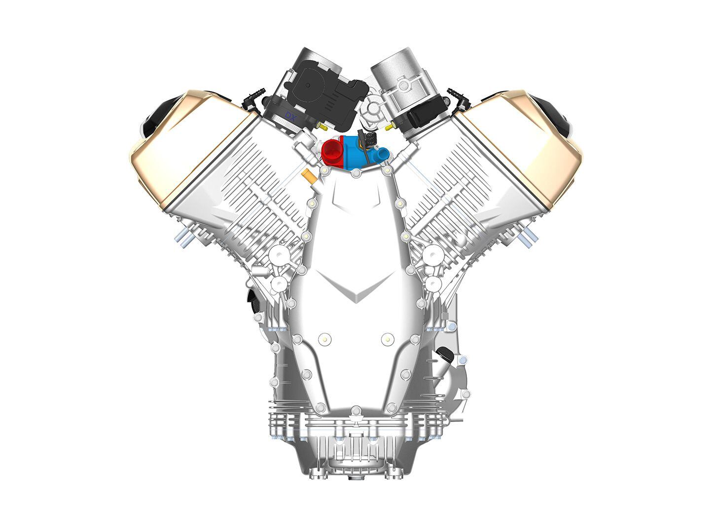 The V100’s flat-fronted engine can be positioned farther forward, while making room for the coolant radiator.