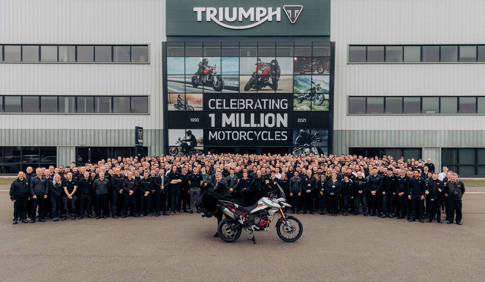 The entire UK team took part in the unveiling of the bike at Triumph’s Hinckley HQ.