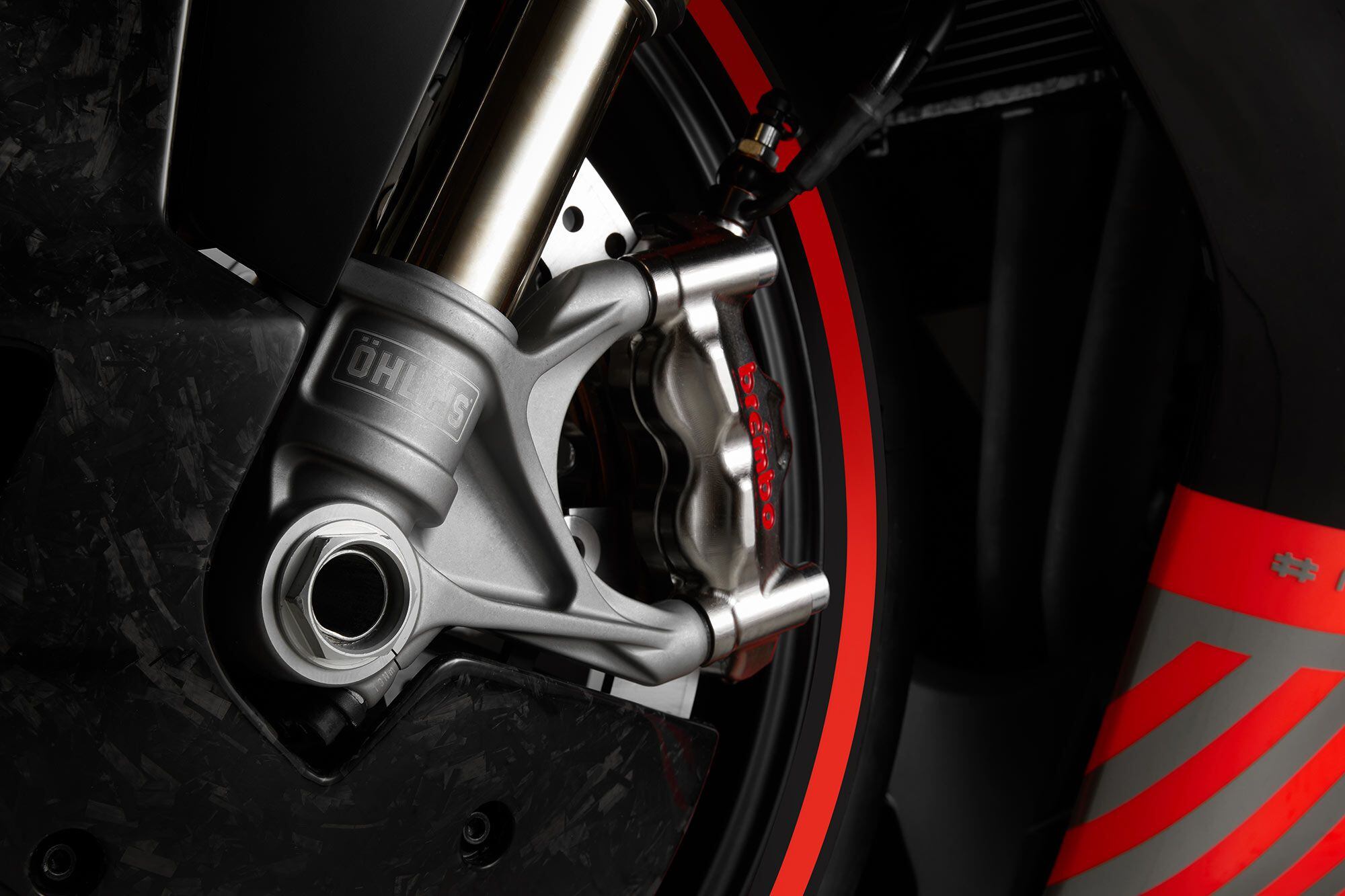 Higher-end components like Öhlins suspension and Brembo brakes suggest it may be a running bike rather than a mock-up.