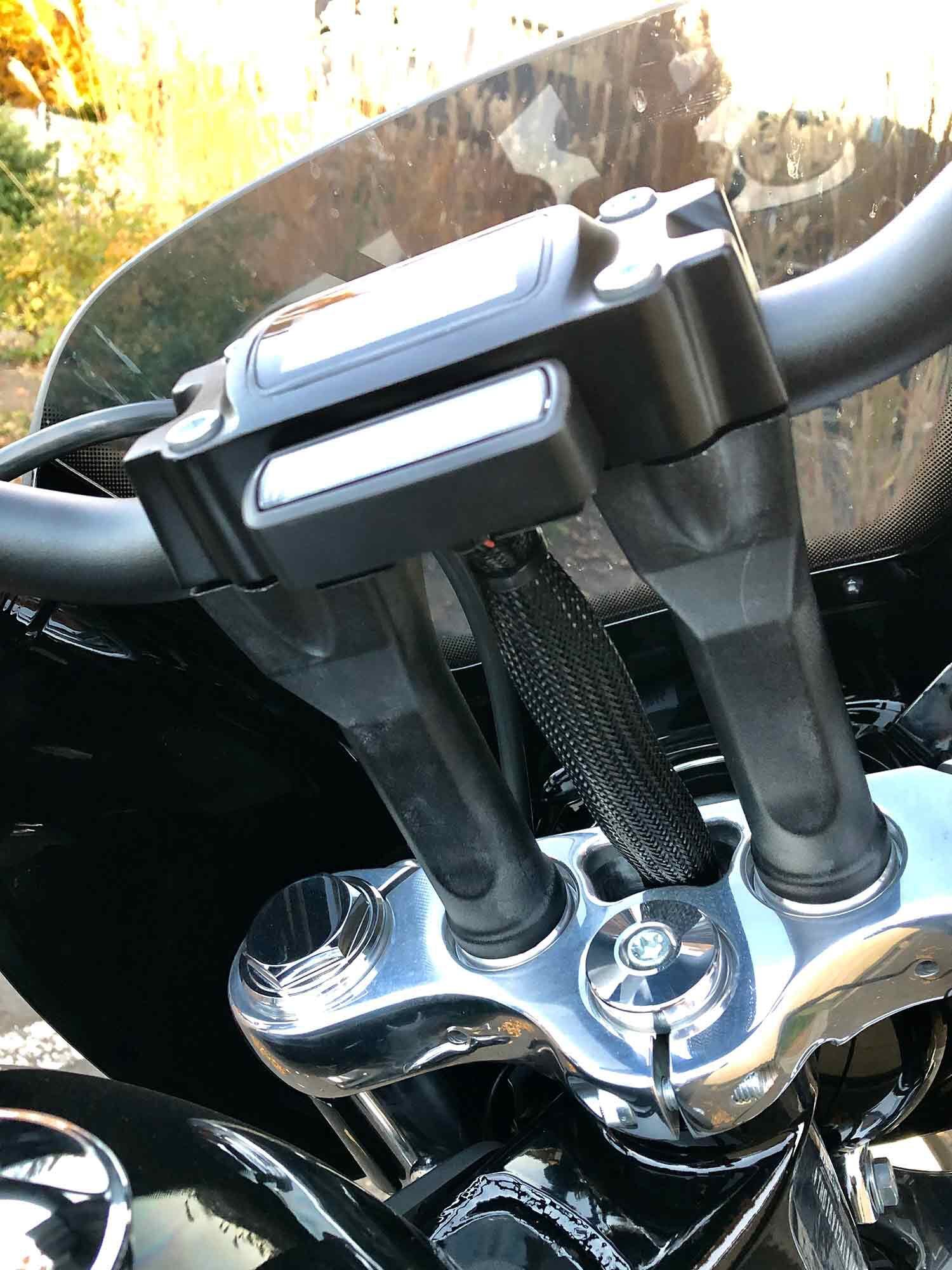 Keep in mind the Standard’s factory handlebar is internally wired; the accessory Tall Risers also require a separate top clamp for the gauge.