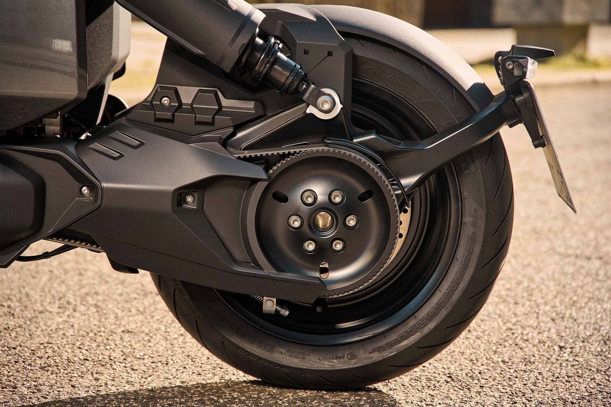 Power comes from a liquid-cooled permanent magnet motor rated for 42 peak horsepower. ABS and stability control are standard.