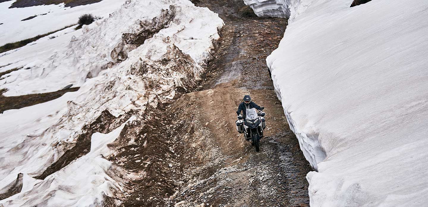 With Cinnamon Pass just recently passable, and snow flurries at the top, the road itself was a perfect challenge for the Multistrada Rally.