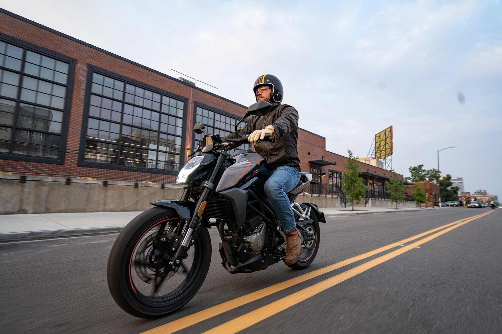Comfortable, upright ergonomics and nimble handling make the 300NK a great option for city riding.