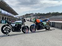 chris carr gpz on left carry andrew z1 on right at laguna seca racetrack