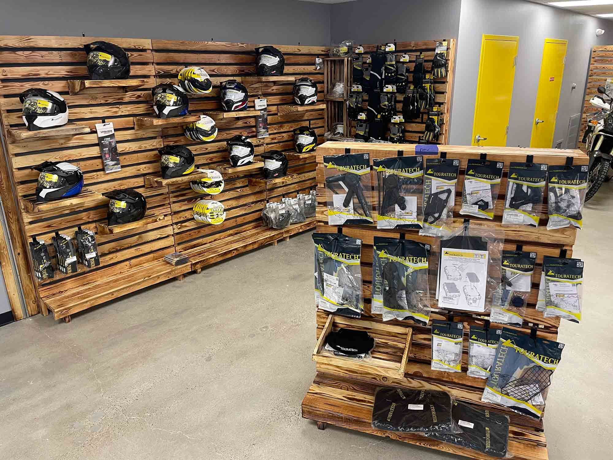 The new Touratech retail location offers visitors the chance to try on Touratech's apparel and inspect the range of gear.