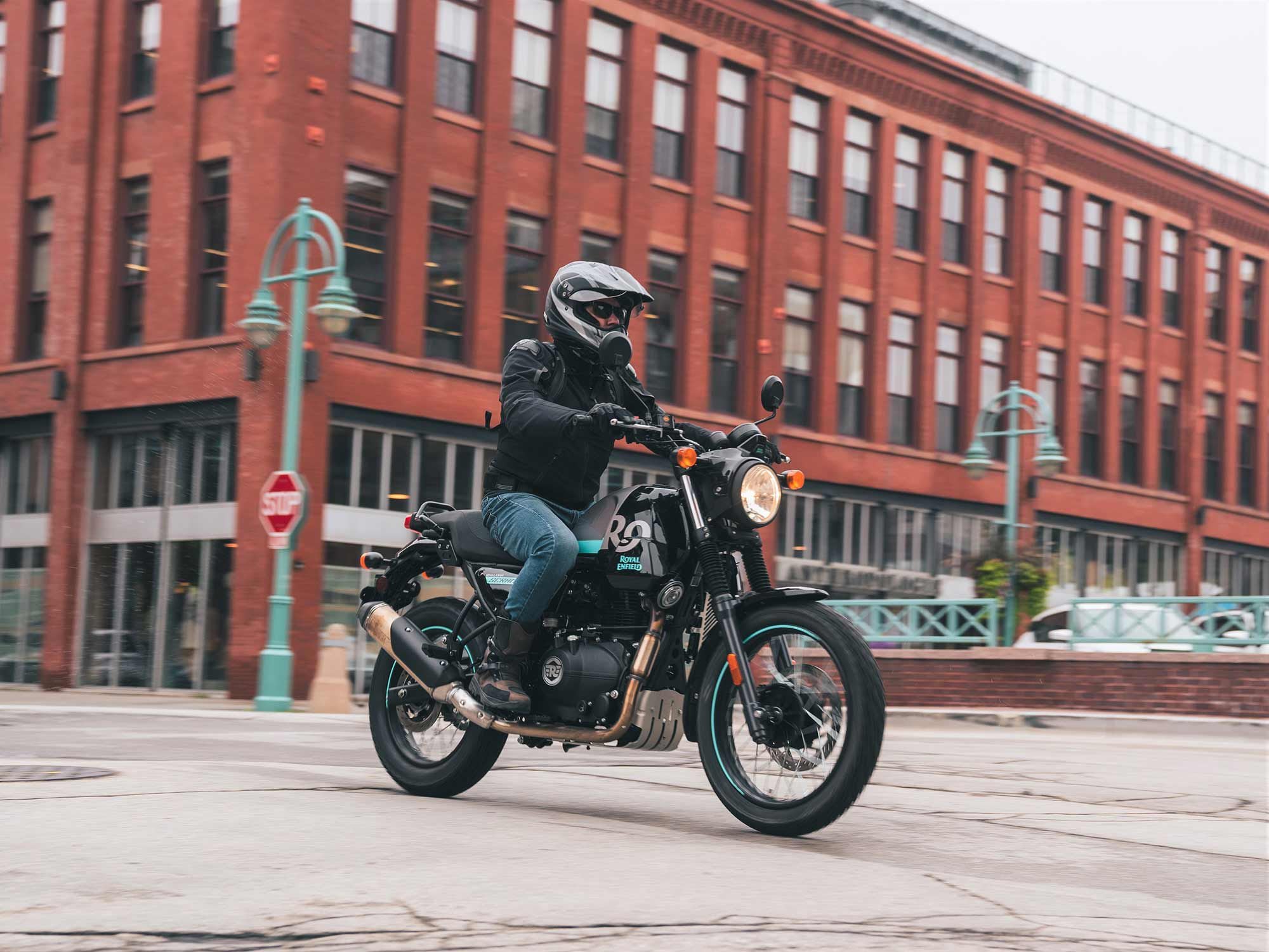 Royal Enfield presents its new Scram 411 as a more streetable, less intimidating version of the Himalayan, but it can still scramble.