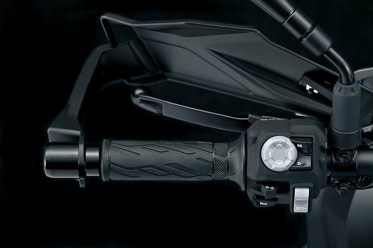 Dash and mode navigation is accomplished via this left-bar-mounted control pod.