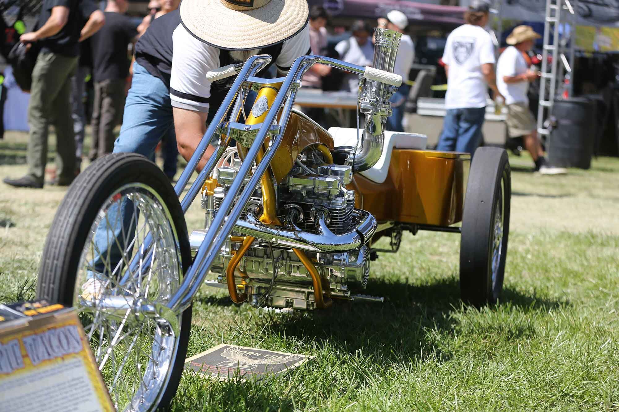 A turbo-powered 1986 Kawasaki ZX750E trike titled “Pie Wagon,” as it was designed by Metro Racing’s Don Miller for his pizza and beer runs.