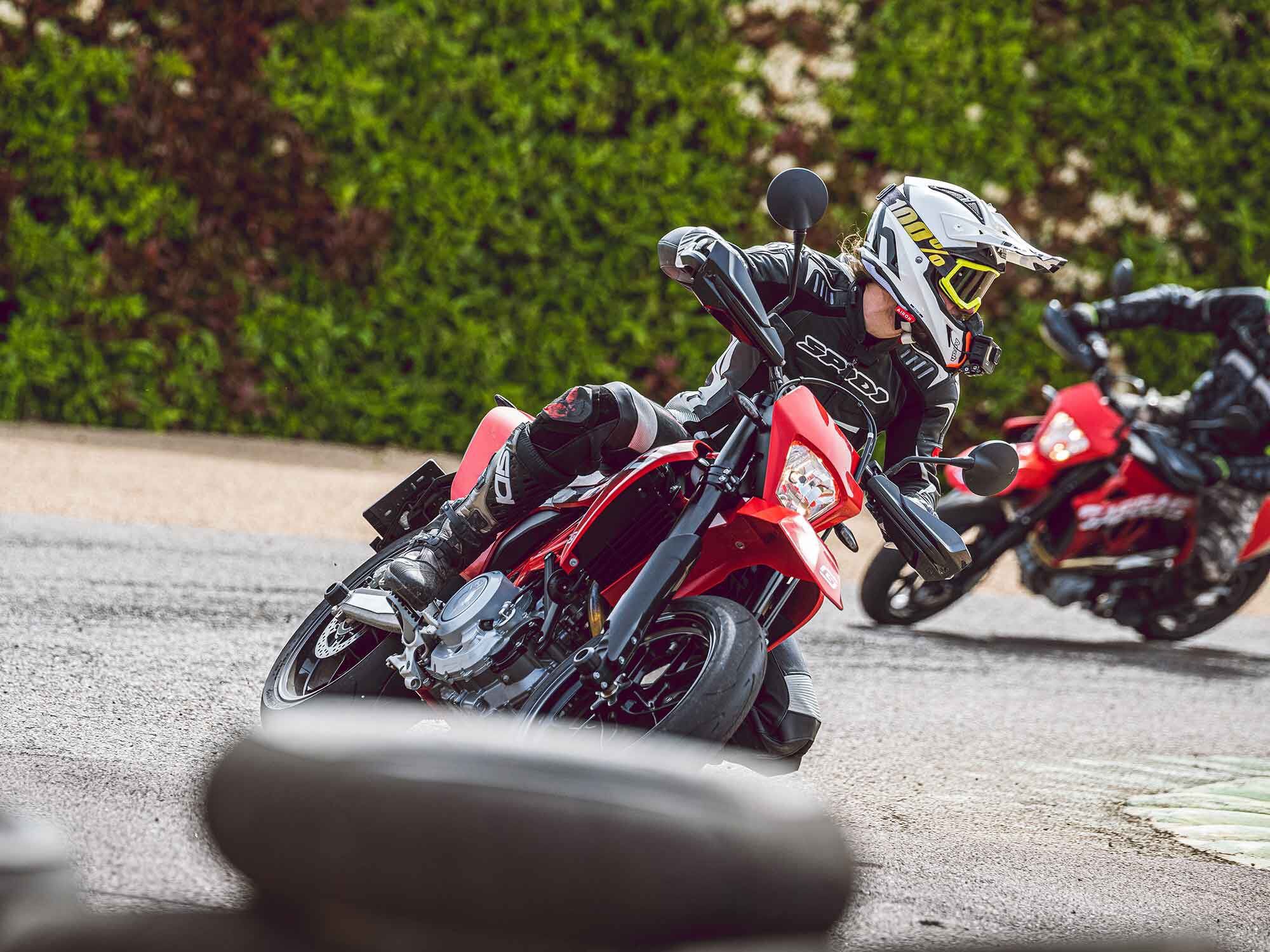“It feels totally at home sliding into a turn, dragging a peg midcorner, and then hovering the front wheel out onto the next straight.” —Chris Northover