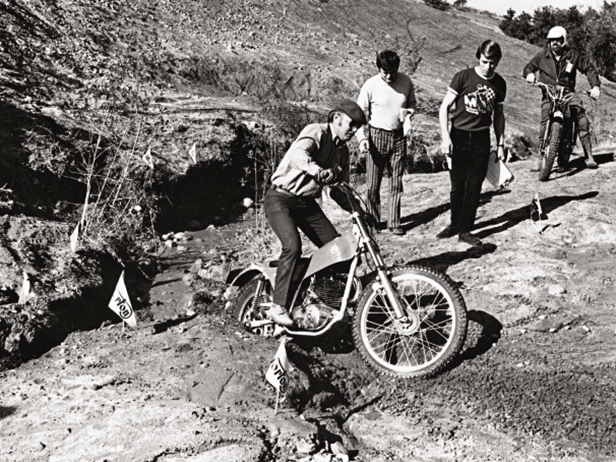Model for the all-around <em>Cycle World</em> enthusiast? Parkhurst himself, a lover of all types of riding. Here he is rocking his signature style on a Montesa trials bike.