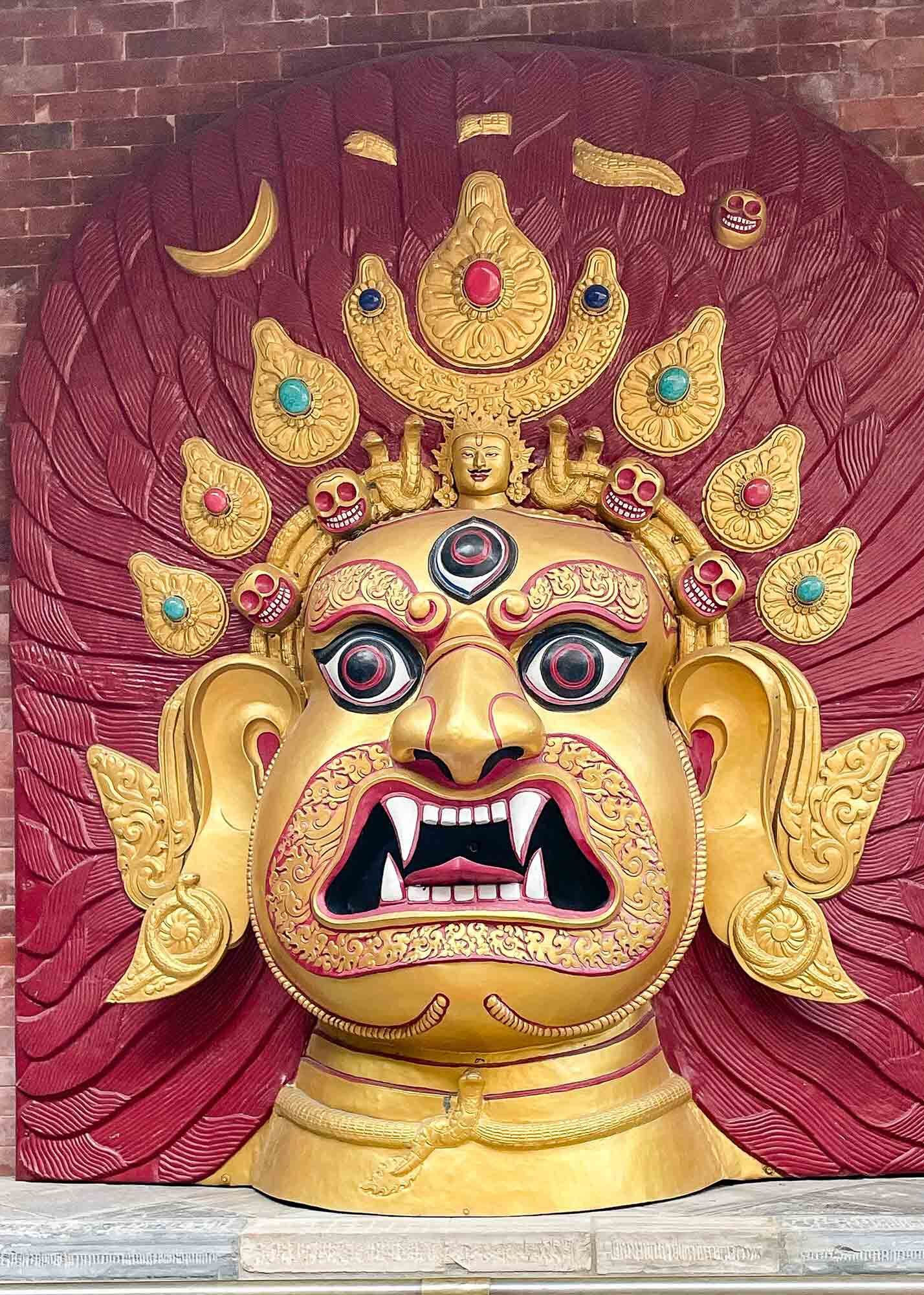 Tibetan Buddhist mask is intended to scare evil forces.