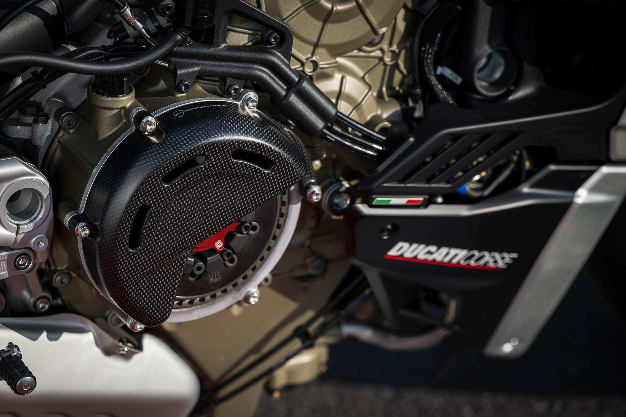 Ducati claims the  STM EVO-SBK dry clutch has a more effective slipper function than the wet clutch.