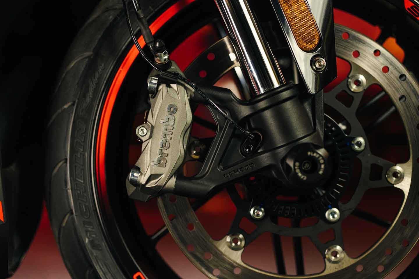 CFMoto equipped the 450SS with Brembo brakes.