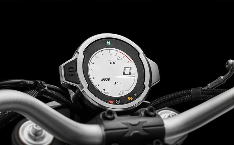 Single LCD gauge rides atop the handlebar to display most of the basic info. It’s easy to read, but the selection/menu buttons aren’t intuitive.