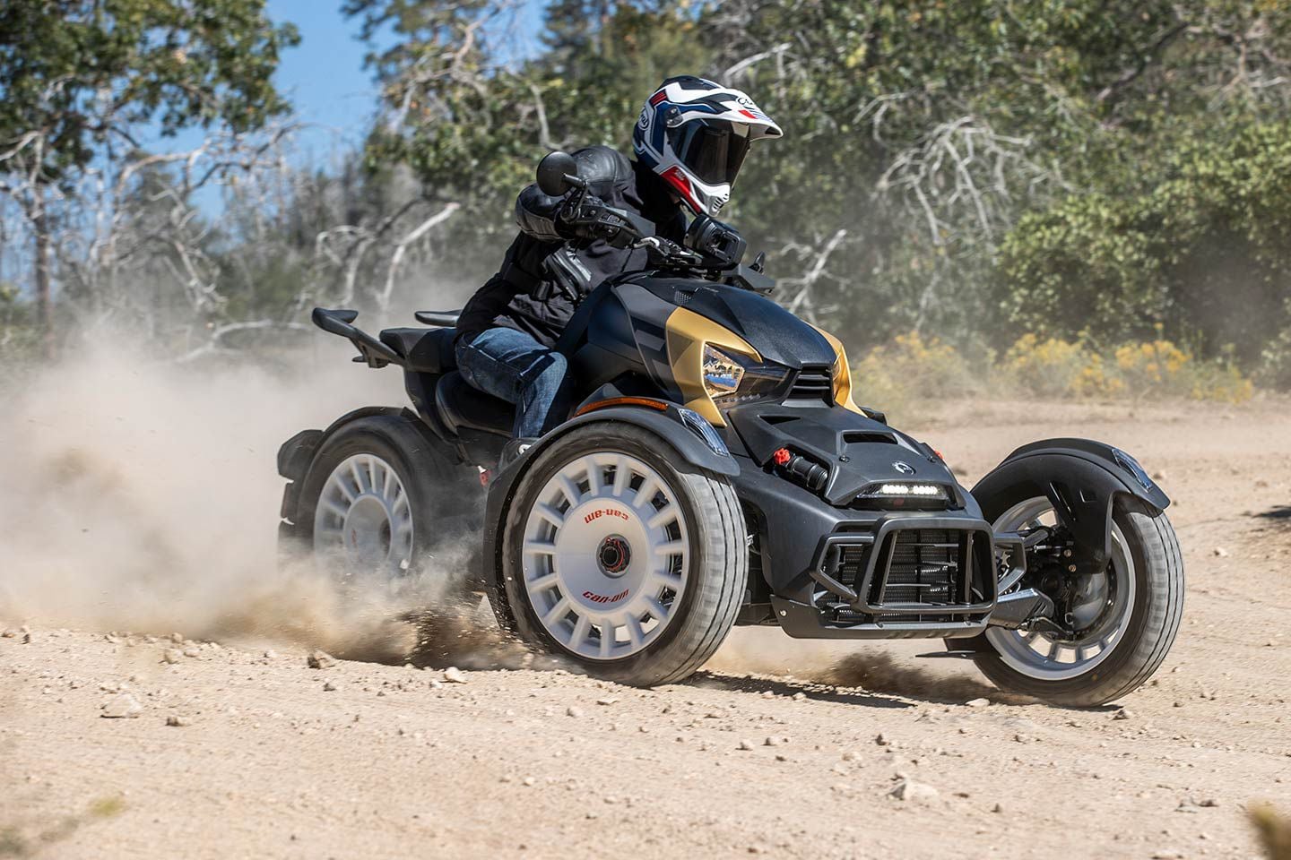 Turn and burn. The Ryker Rally is fully capable of controlled drifts—up to a point.